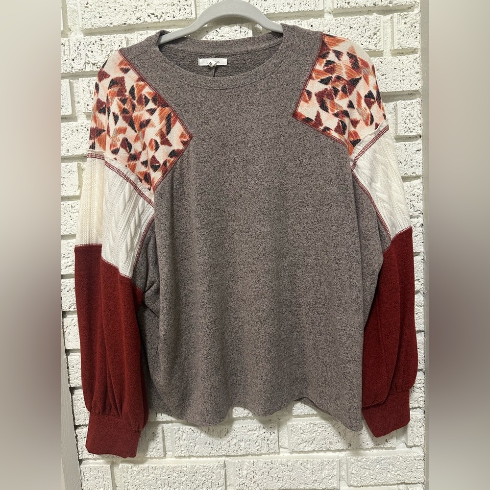 Maurices Taupe Color block Sleeve Sweater